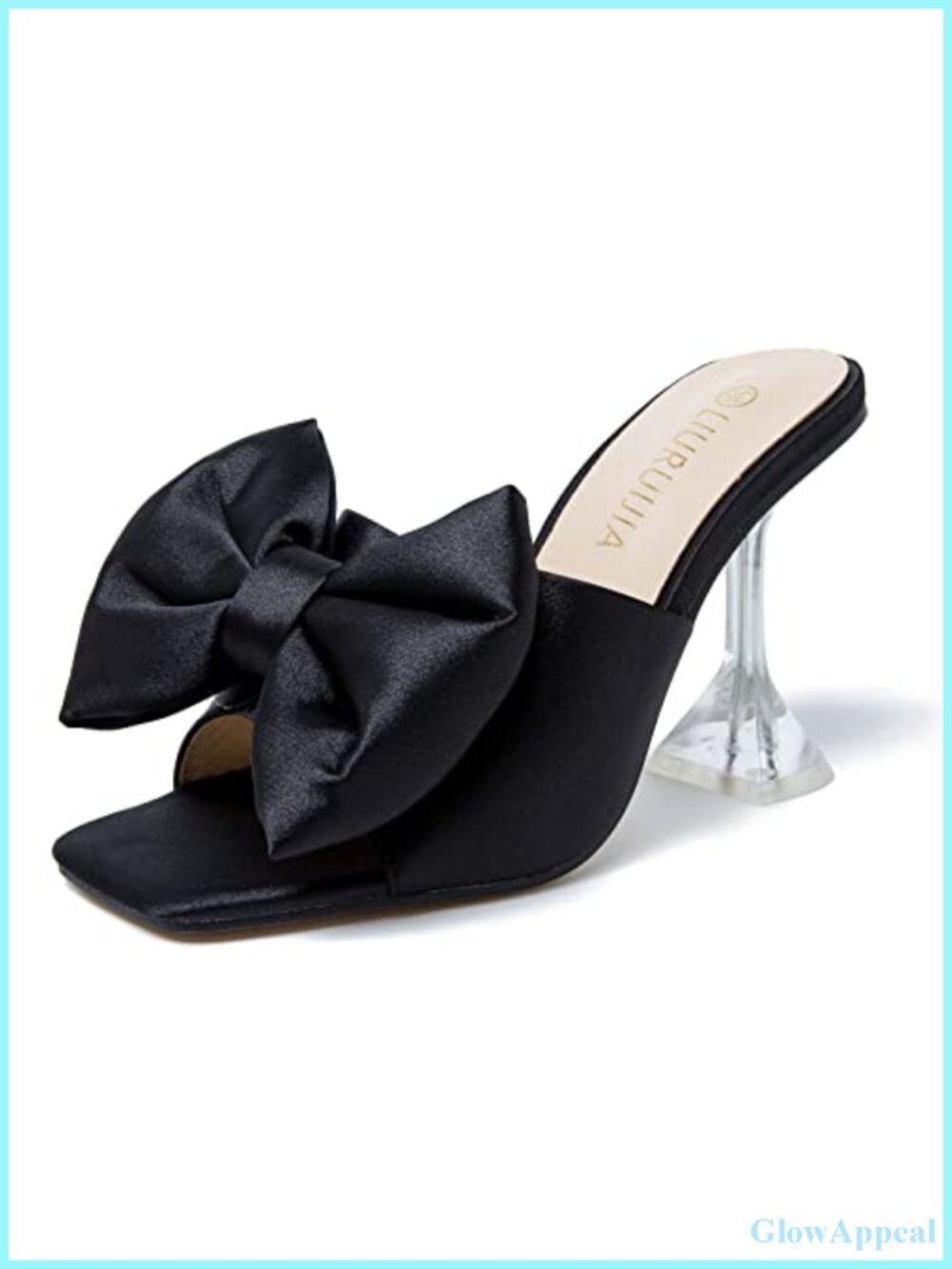 Satin Bow Mule Heels, Women's Dressy Square Open Toe Heeled Sandals 3.5 Inch